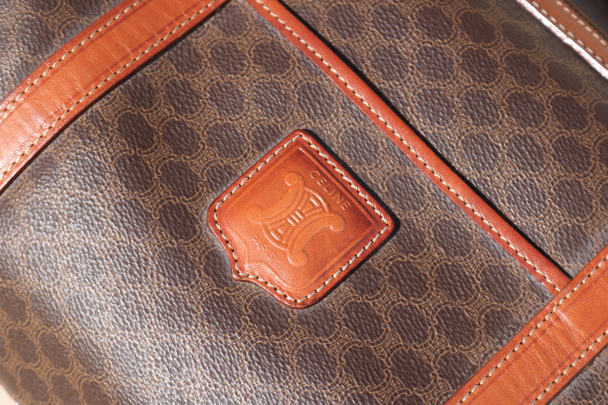 Vintage CELINE Macadam Boston Bag — Brown Canvas & Tan Leather