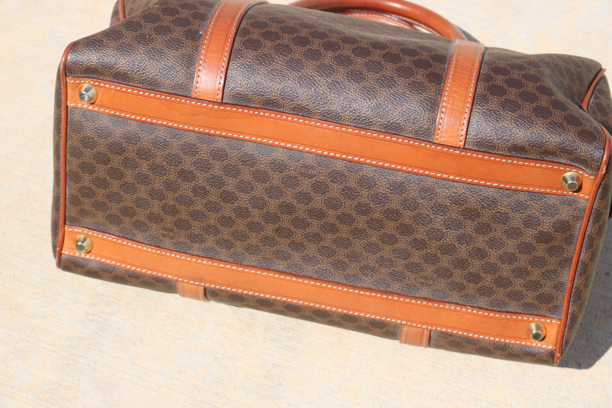 Vintage CELINE Macadam Boston Bag — Brown Canvas & Tan Leather