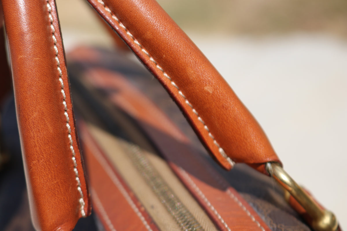 Vintage CELINE Macadam Boston Bag — Brown Canvas & Tan Leather
