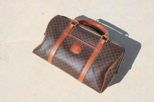 Vintage CELINE Macadam Boston Bag — Brown Canvas & Tan Leather