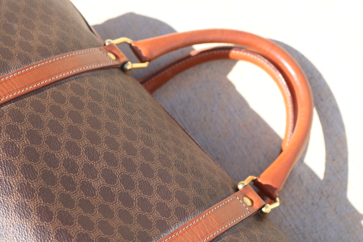 Vintage CELINE Macadam Boston Bag — Brown Canvas & Tan Leather
