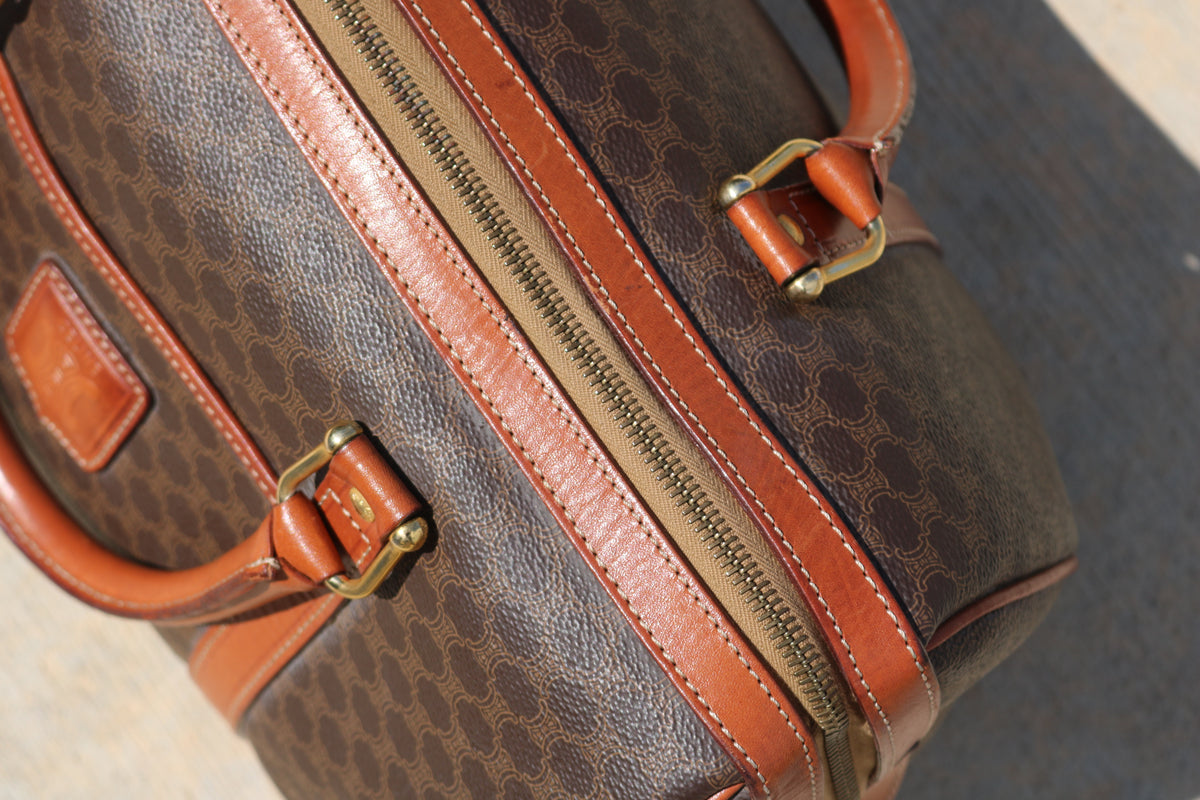 Vintage CELINE Macadam Boston Bag — Brown Canvas & Tan Leather