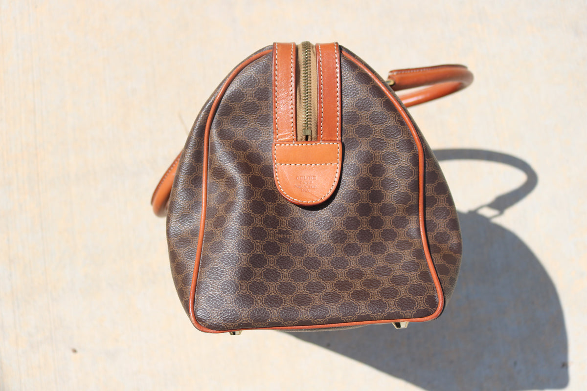 Vintage CELINE Macadam Boston Bag — Brown Canvas & Tan Leather