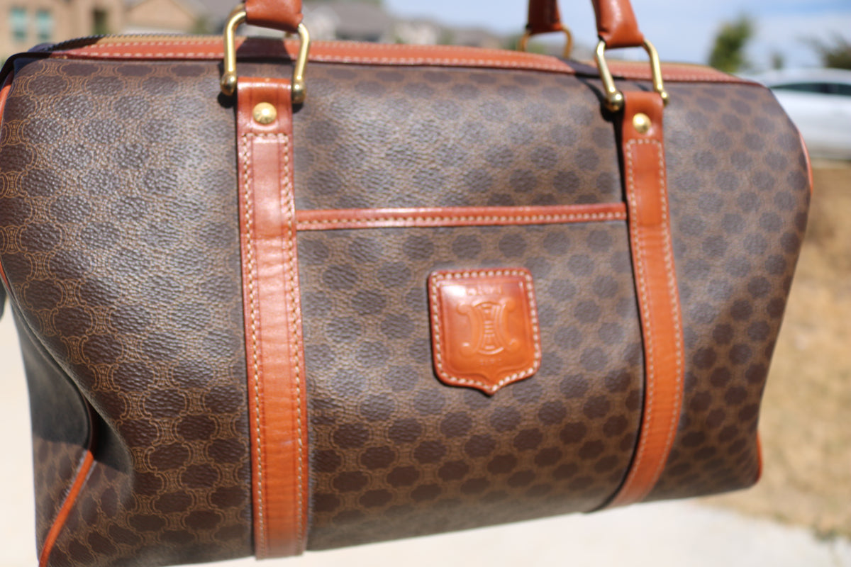 Vintage CELINE Macadam Boston Bag — Brown Canvas & Tan Leather