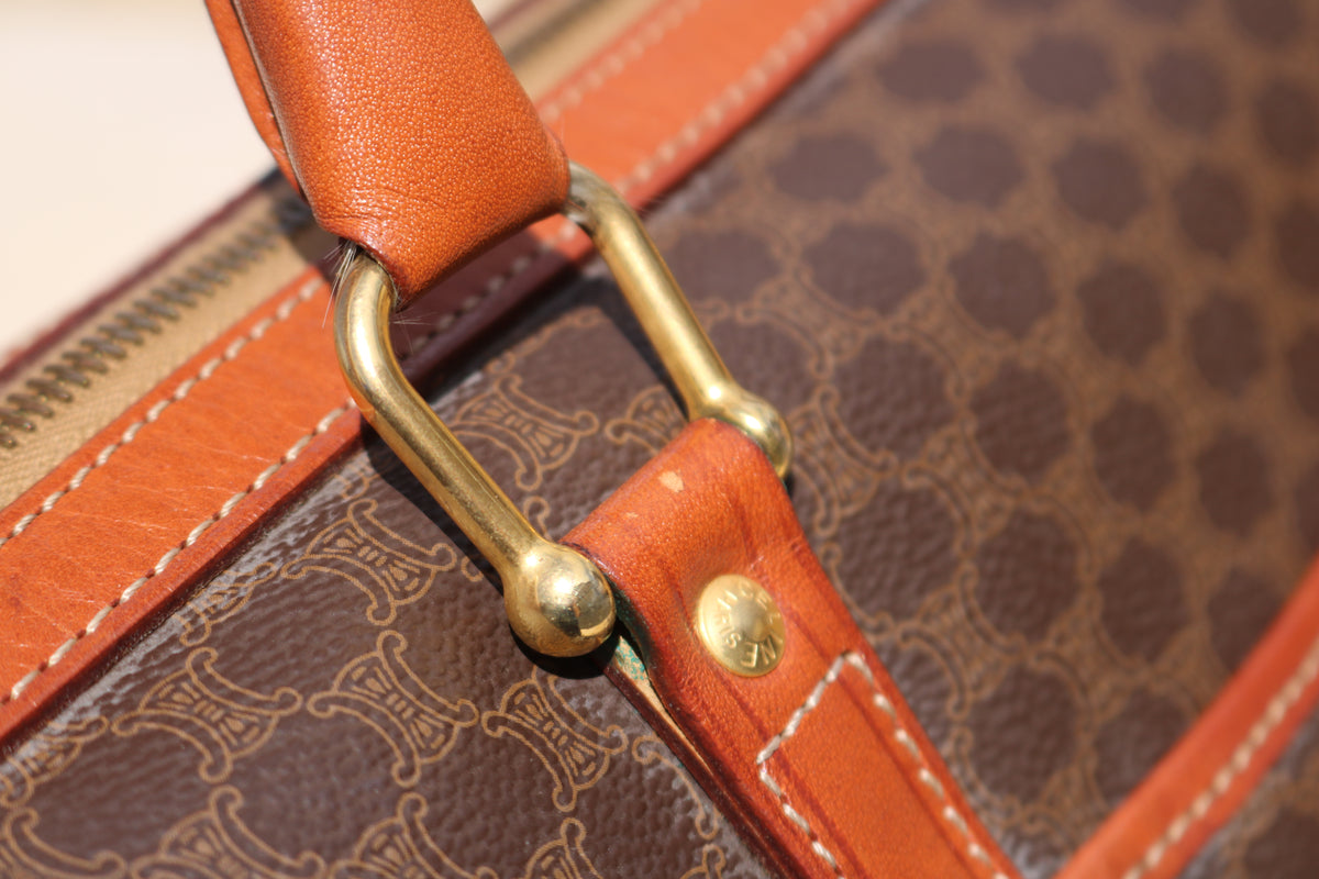 Vintage CELINE Macadam Boston Bag — Brown Canvas & Tan Leather