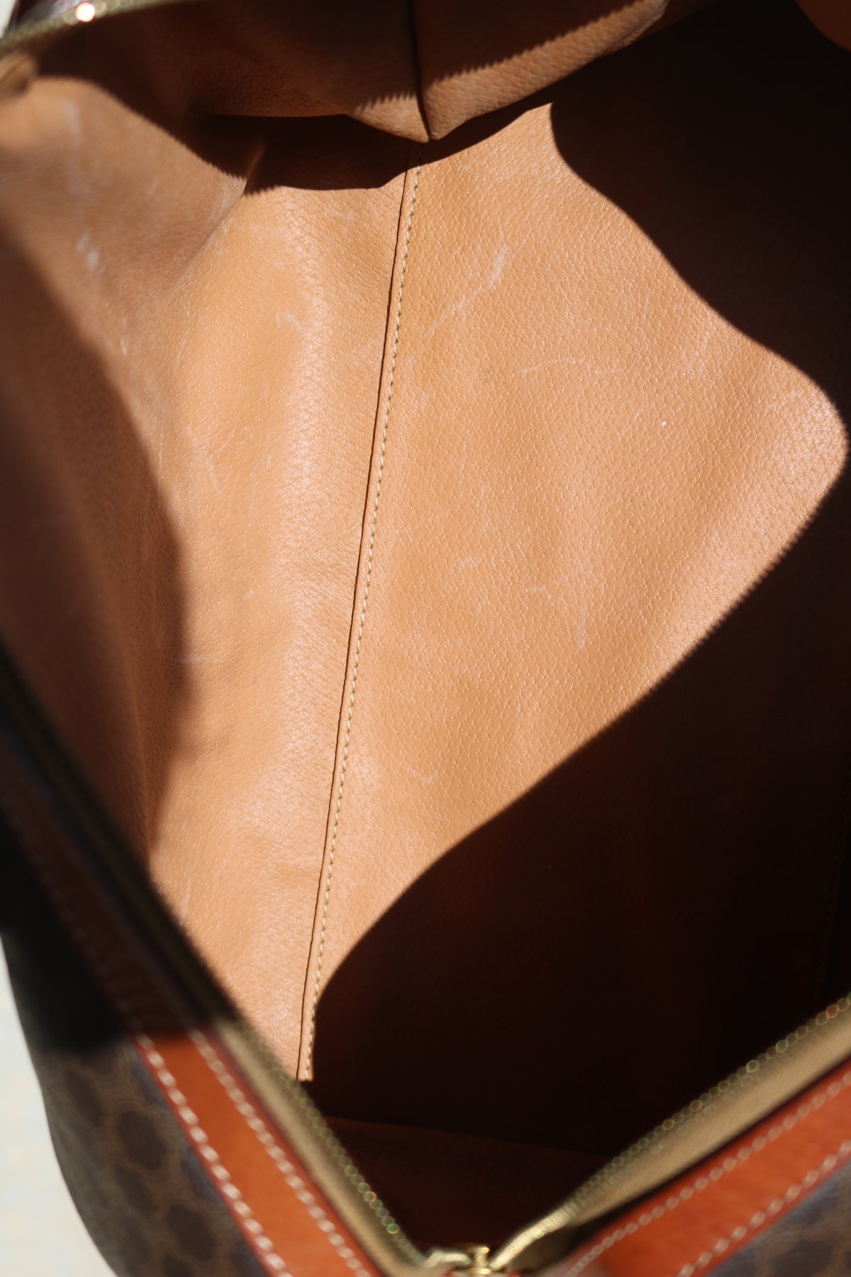 Vintage CELINE Macadam Boston Bag — Brown Canvas & Tan Leather