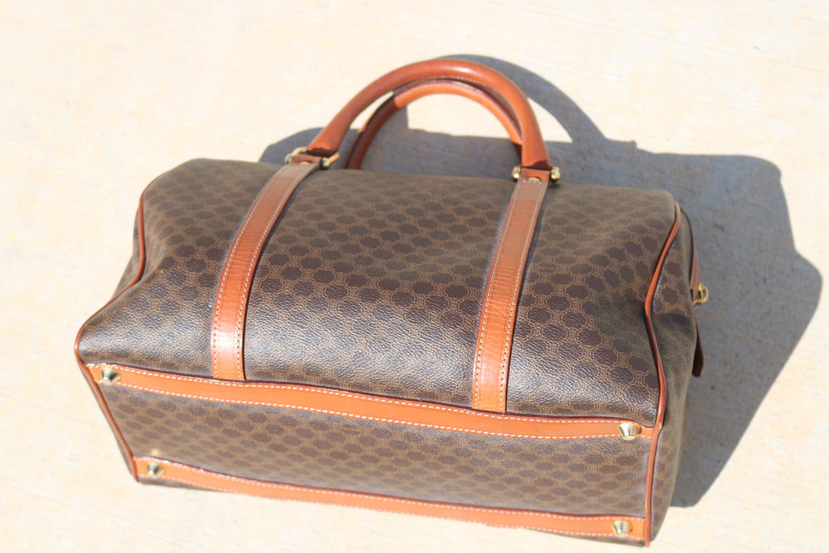Vintage CELINE Macadam Boston Bag — Brown Canvas & Tan Leather