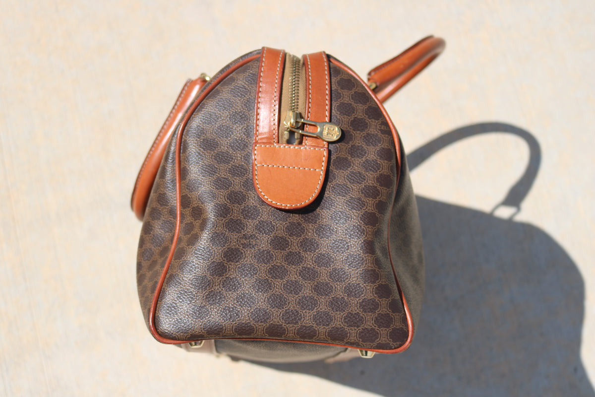 Vintage CELINE Macadam Boston Bag — Brown Canvas & Tan Leather