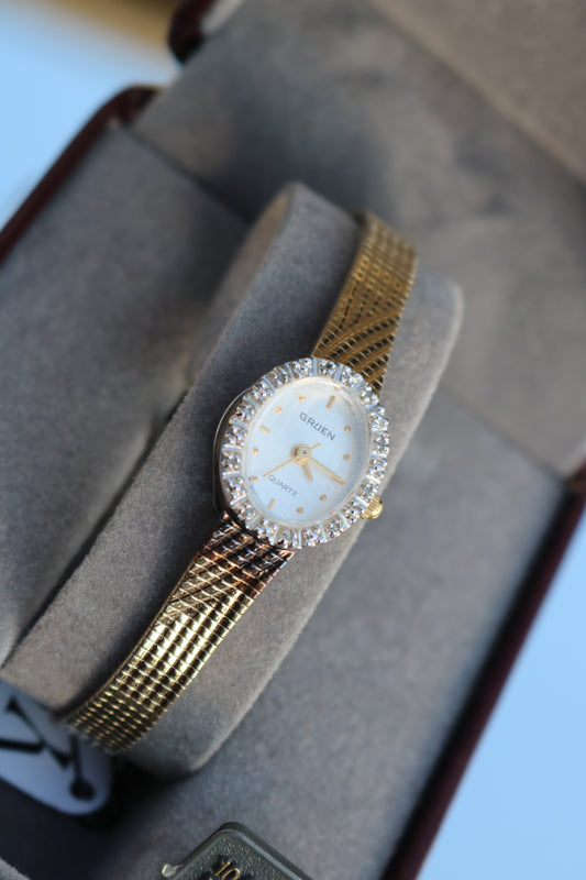 Vintage Gruen Gold-Tone Diamond Accent Watch