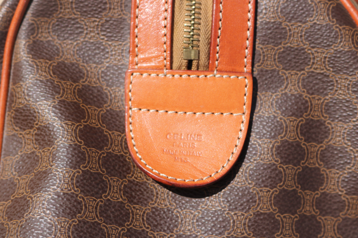 Vintage CELINE Macadam Boston Bag — Brown Canvas & Tan Leather